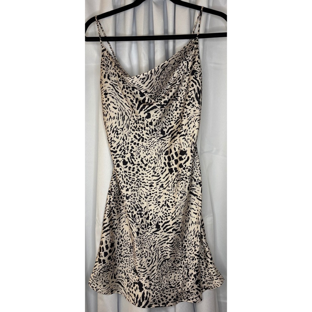 Windsor Black & Cream Satin Animal Print Slip Dress Size Small Y2K Club